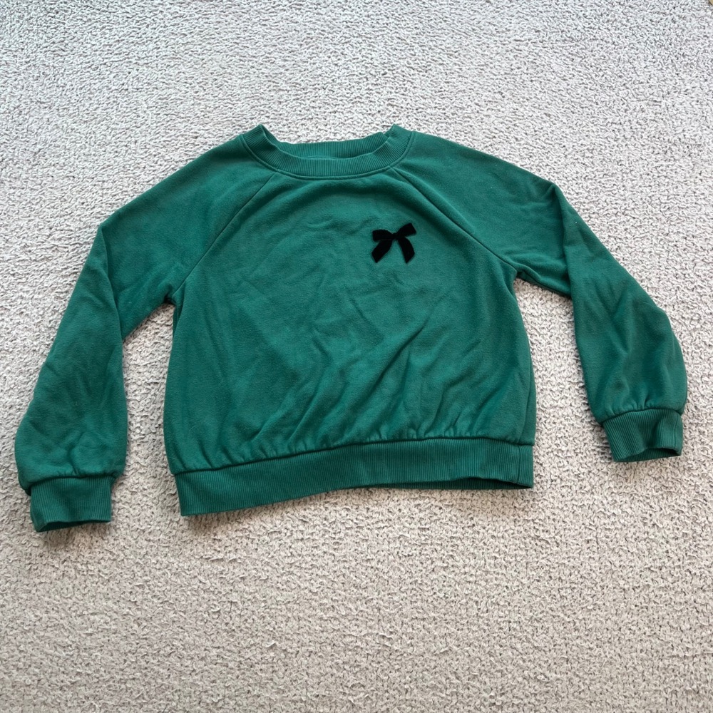 Cat & Jack Girls Green Velvet Bow Raglan Sweatshirt Size S 6/6X